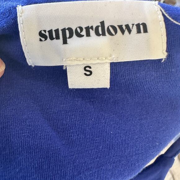 Superdown Crop Top Blue SMALL Upcycled Embroidered Om Nom Bodycon Unique Cami - Picture 5 of 5